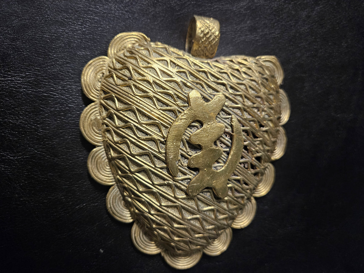 Oversized Gye Nyame Adinkra Brass Pendant – Handcrafted in Ghana