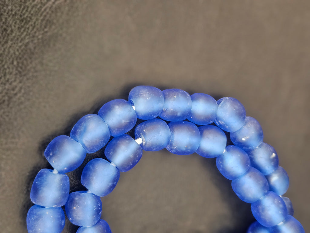 Authentic Cobalt Blue Krobo Recycled Glass Beads | Handmade Translucent Ghana Beads 12–14mm