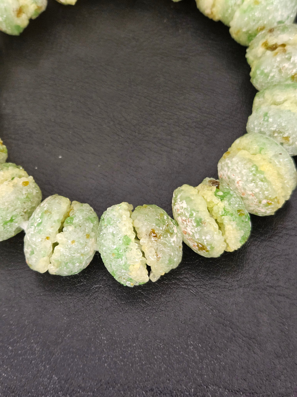 Green & Ivory Krobo Sugar Glass Rondelle Beads | Handcrafted Recycled Glass Beads from Ghana | Approx. 30 Beads Per Strand