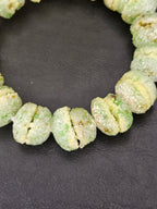 Green & Ivory Krobo Sugar Glass Rondelle Beads | Handcrafted Recycled Glass Beads from Ghana | Approx. 30 Beads Per Strand
