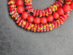 Red African Glass Bead Bundle: Hand-Painted Krobo Rondelle & Round Pocket Glass Beads from Ghana