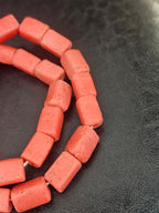 Coral Terracotta Cube Tube Krobo Powdered Glass Beads | Handmade Recycled Glass Beads from Ghana | 30–32 Beads per Strand