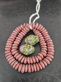 African Glass Bead Bundle – Coral Krobo Rondelles + Green Focal Beads