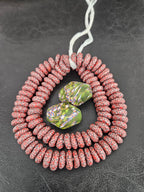African Glass Bead Bundle – Coral Krobo Rondelles + Green Focal Beads