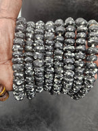 Black Speckled Krobo Powdered Glass Short Tube Beads | 7–9 × 13–14mm | Ghana | Approx. 32–33 Beads