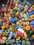 Krobo Recycled Glass Beads Mix (Coastal Blue + Sun Yellow) — 1 Cup, 160+ Handmade Ghana Beads, 1lb | ABM601