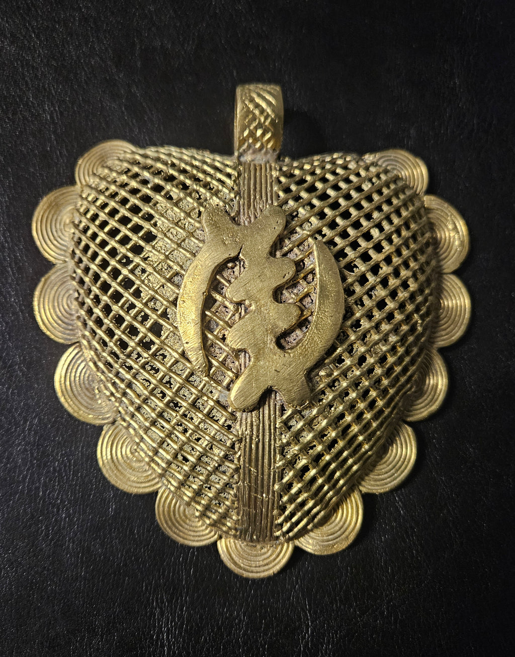 Oversized Gye Nyame Adinkra Symbol Brass Pendant Handmade in Ghana