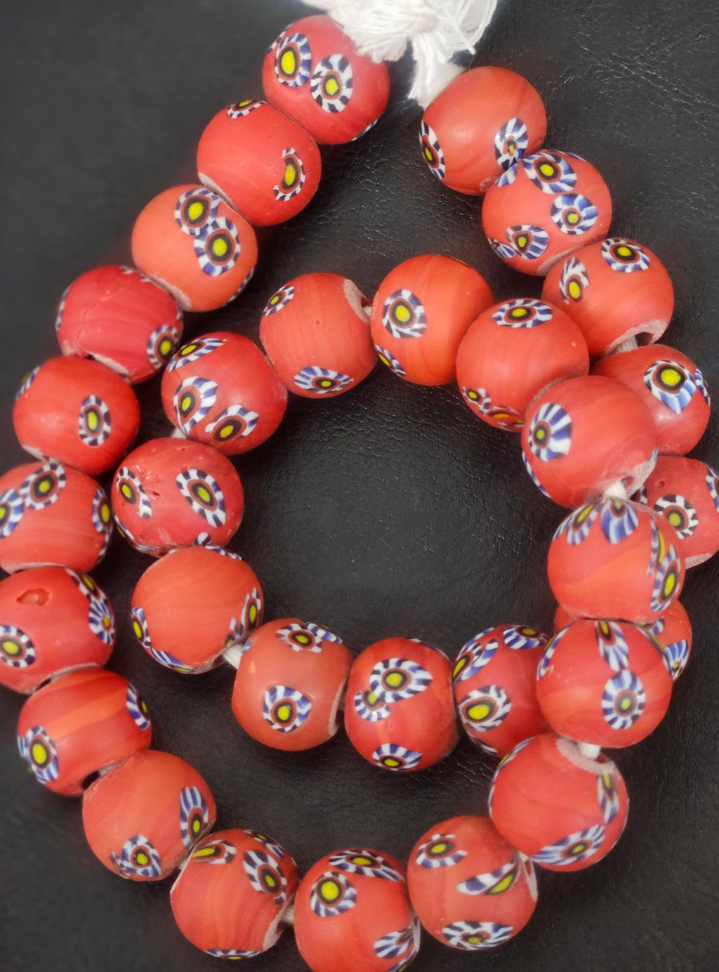 Coral Eye Motif African Trade Beads Sourced in Ghana | Large-Hole Recycled Glass Trade Beads | 15–16mm Designer & Collector Strand