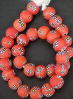 Coral Eye Motif African Trade Beads Sourced in Ghana | Large-Hole Recycled Glass Trade Beads | 15–16mm Designer & Collector Strand