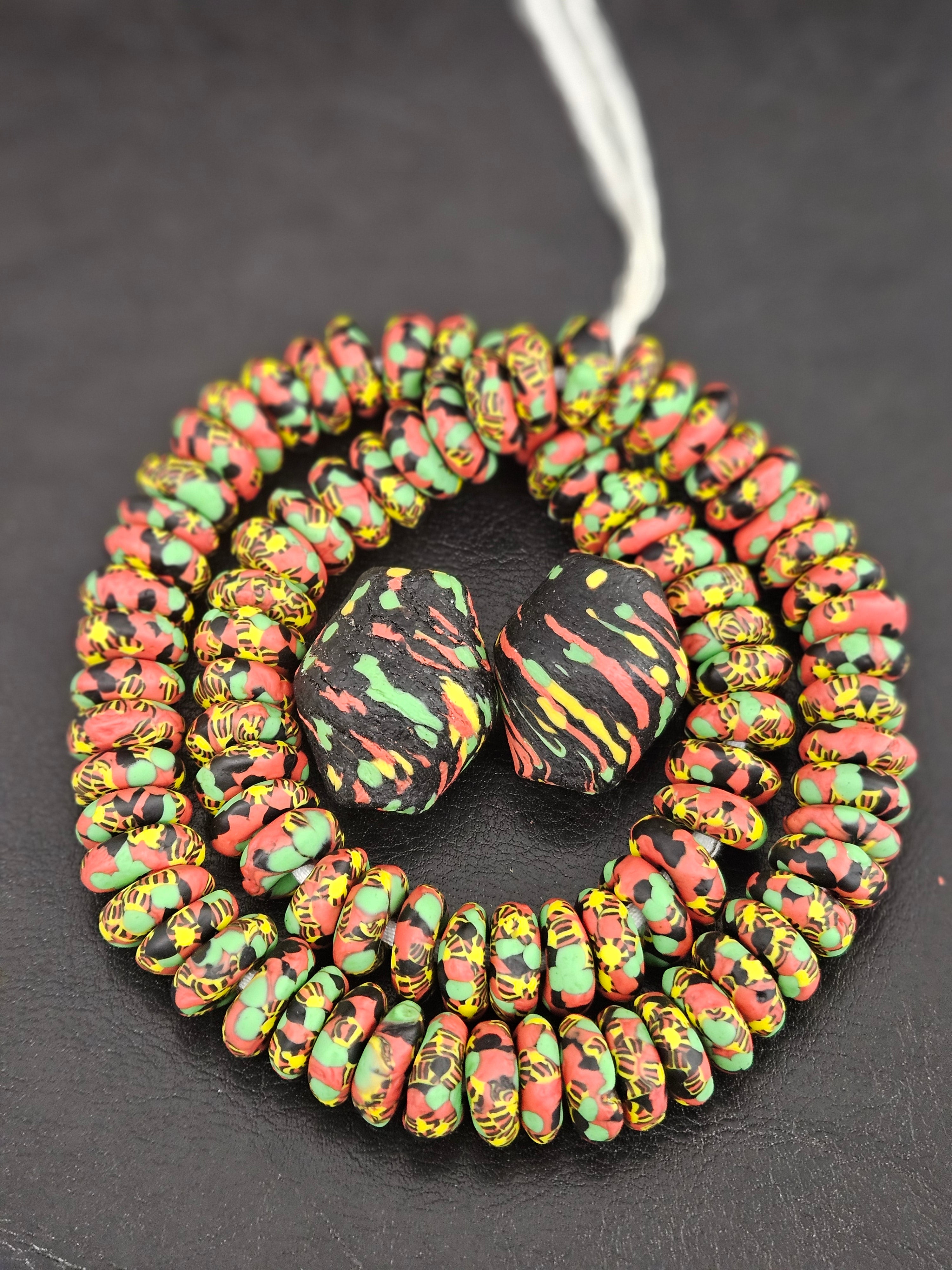Multicolor African Glass Beads Bundle – Krobo Rondelles + Bicone Focals