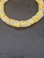 Painted Krobo Glass Tube Beads | Soft Ivory Recycled Glass Tube Beads | Handmade in Ghana | 13–14×26–30mm