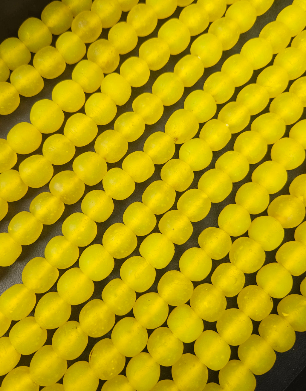 Golden Sunrise Krobo Pocket Glass Beads | Handcrafted Ghana Recycled Glass Beads | Frosted Yellow Artisan Beads