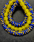 Royal Blue Hand-Painted Krobo Rondelle Glass Beads & Sunshine Yellow Pocket Glass Beads | Handmade in Ghana