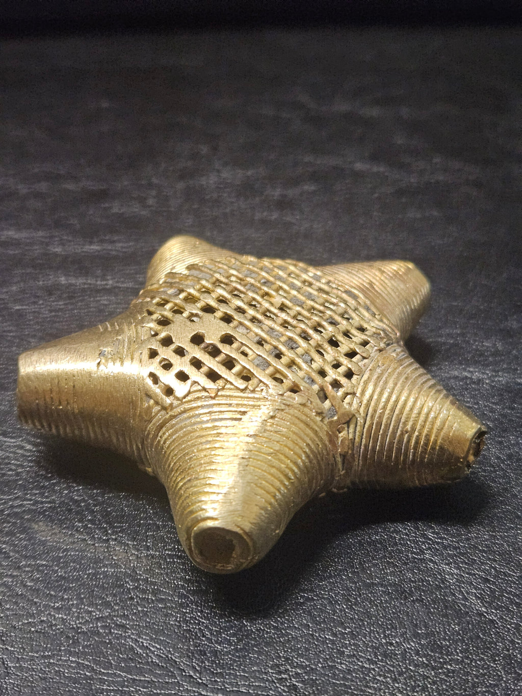 Oversized African Brass Star Bead – Ashanti Openwork Focal Bead