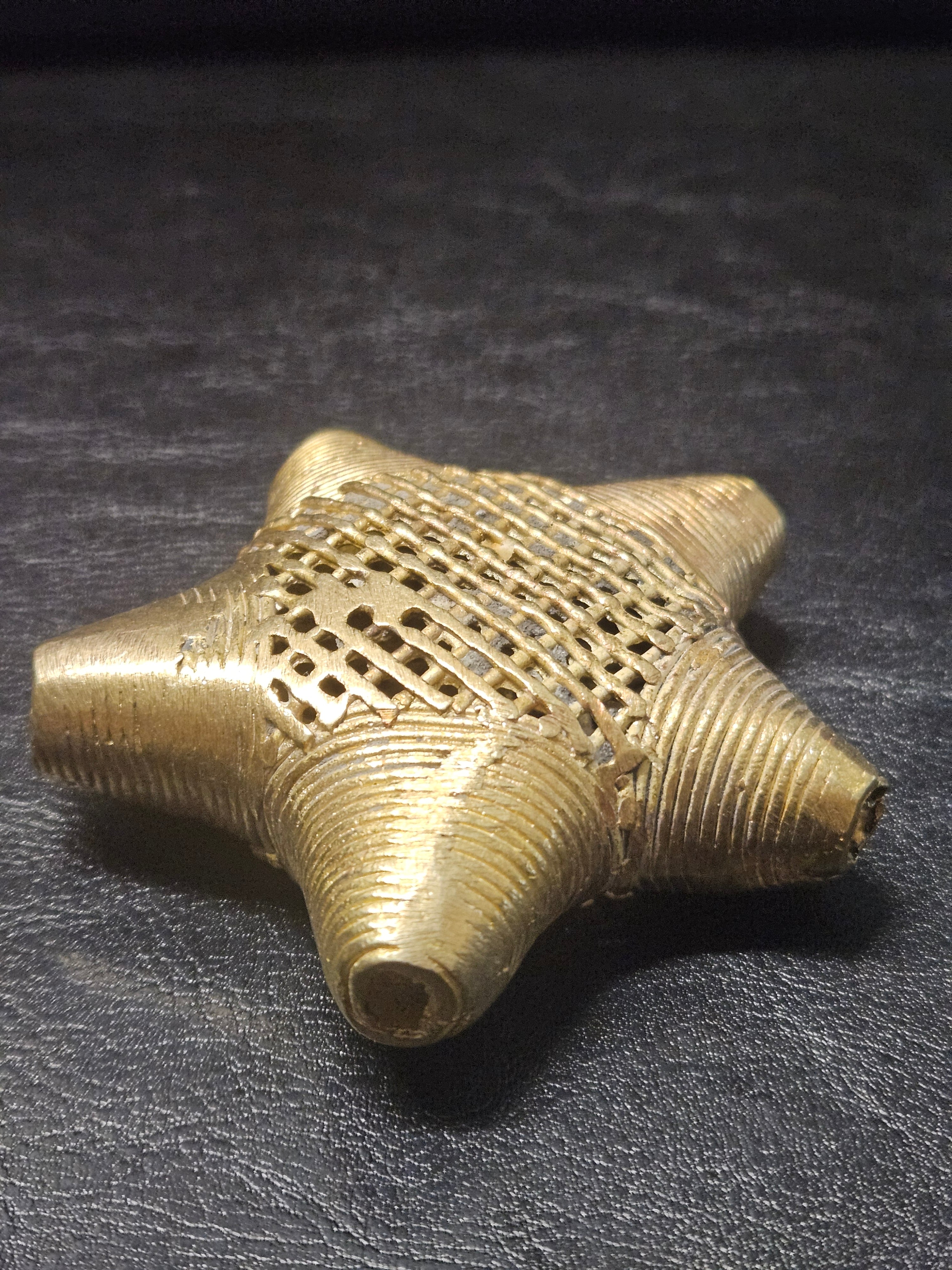Oversized African Brass Star Bead – Ashanti Openwork Focal Bead