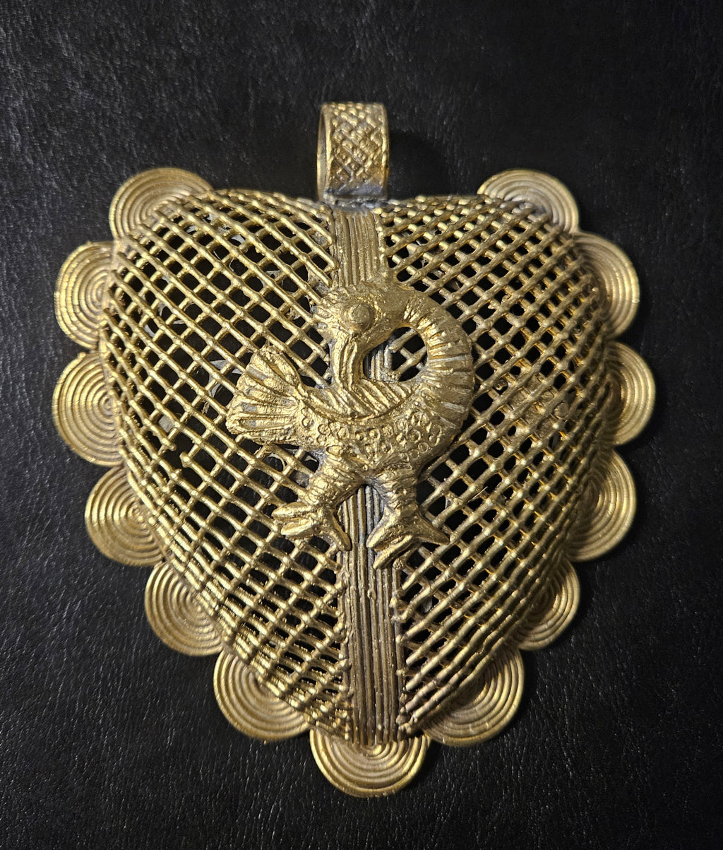 Sankofa Bird Ghana Brass Pendant – Oversized Adinkra Statement Focal