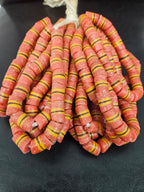 Red Striped Krobo Kente Glass Beads | Handcrafted Powdered Glass Beads from Ghana | Approx. 17 Beads