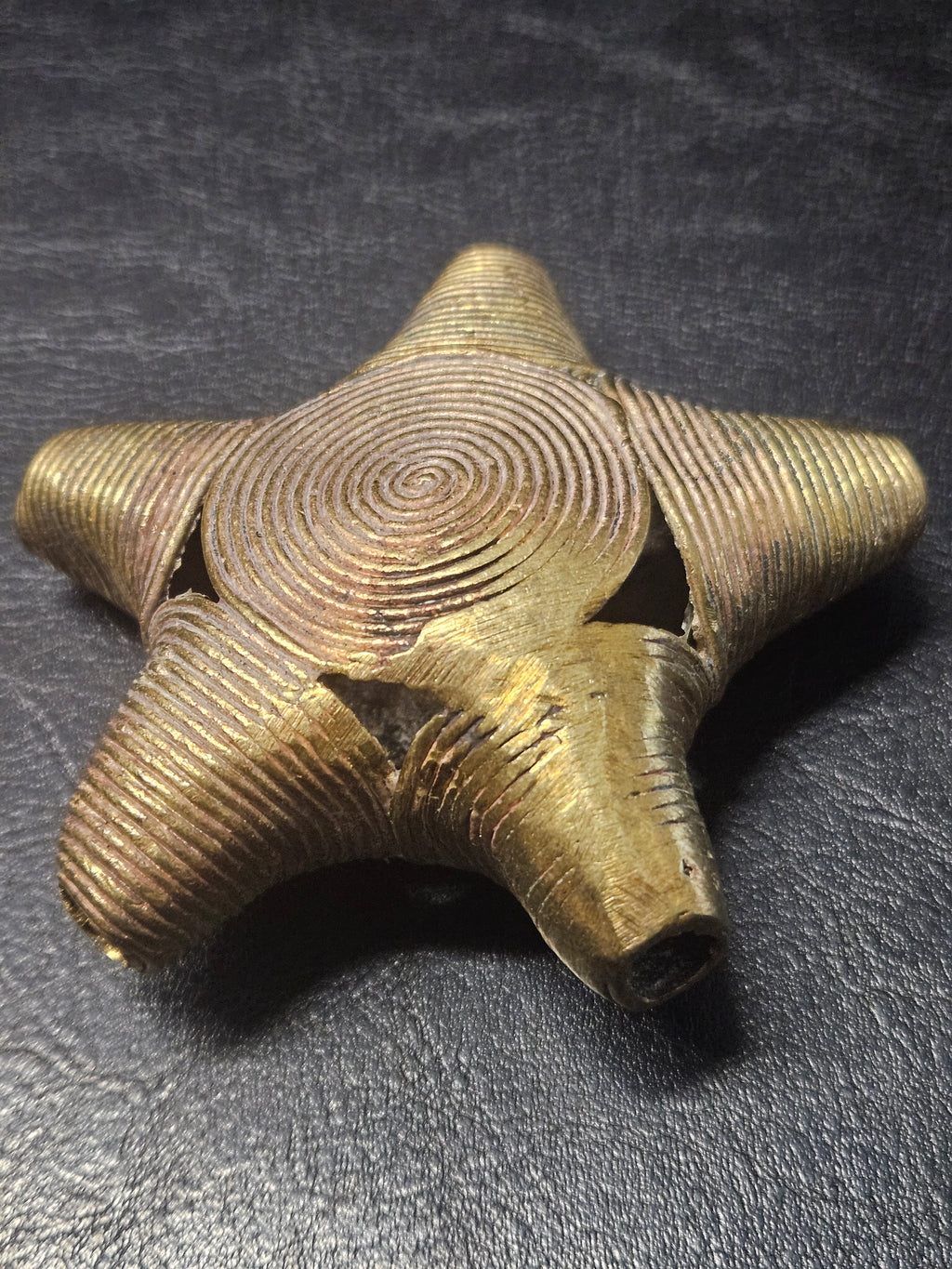 Oversized African Brass Star Bead – Ashanti Spiral Focal Bead