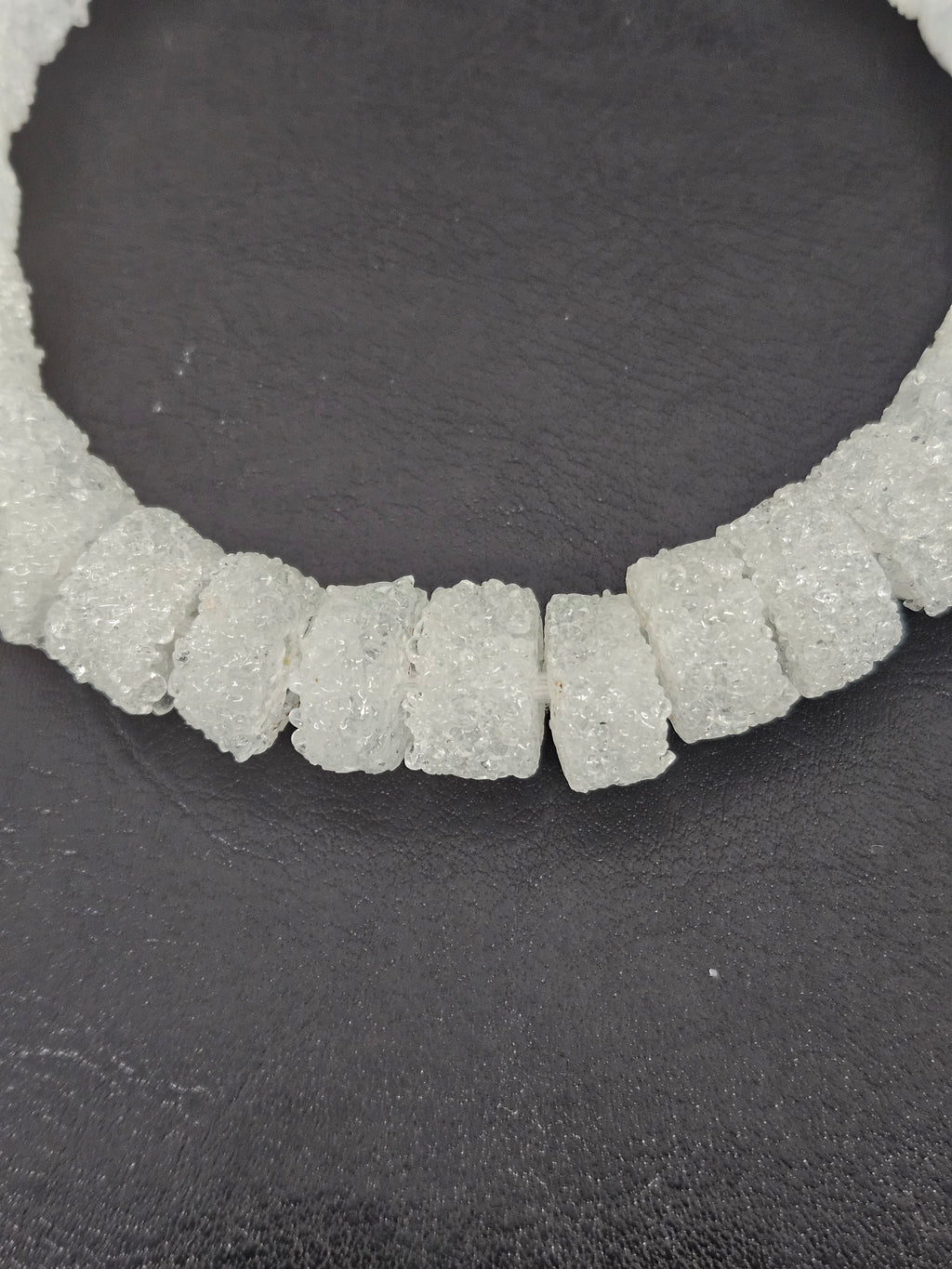White Krobo Sugar Glass Short Tube Beads | Handcrafted Recycled Glass Beads from Ghana | Approx. 32 Beads Per Strand