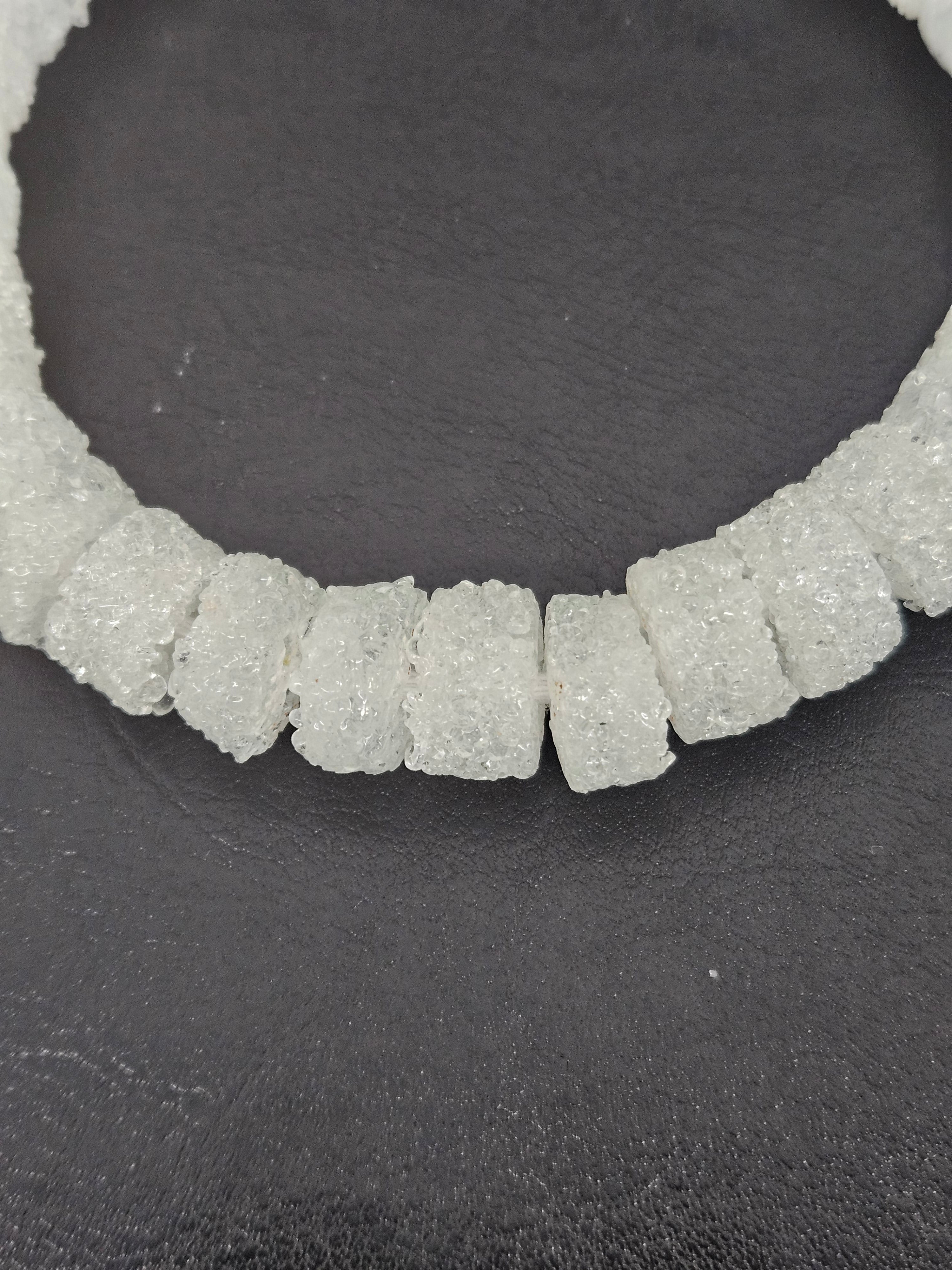 White Krobo Sugar Glass Short Tube Beads | Handcrafted Recycled Glass Beads from Ghana | Approx. 32 Beads Per Strand