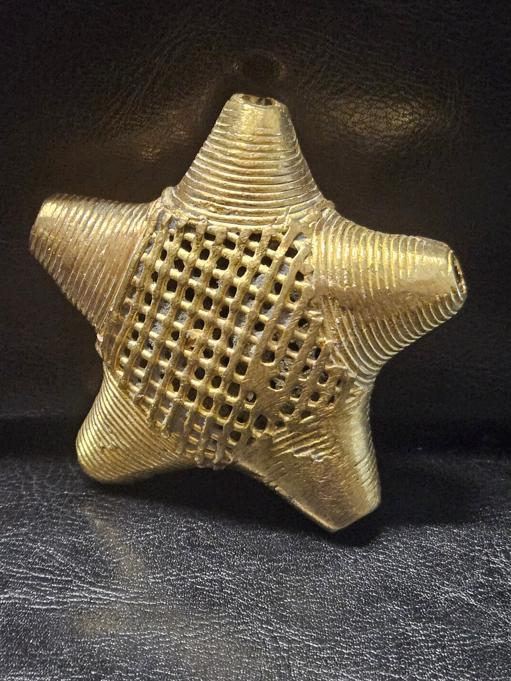 Oversized African Brass Star Bead – Ashanti Openwork Focal Bead