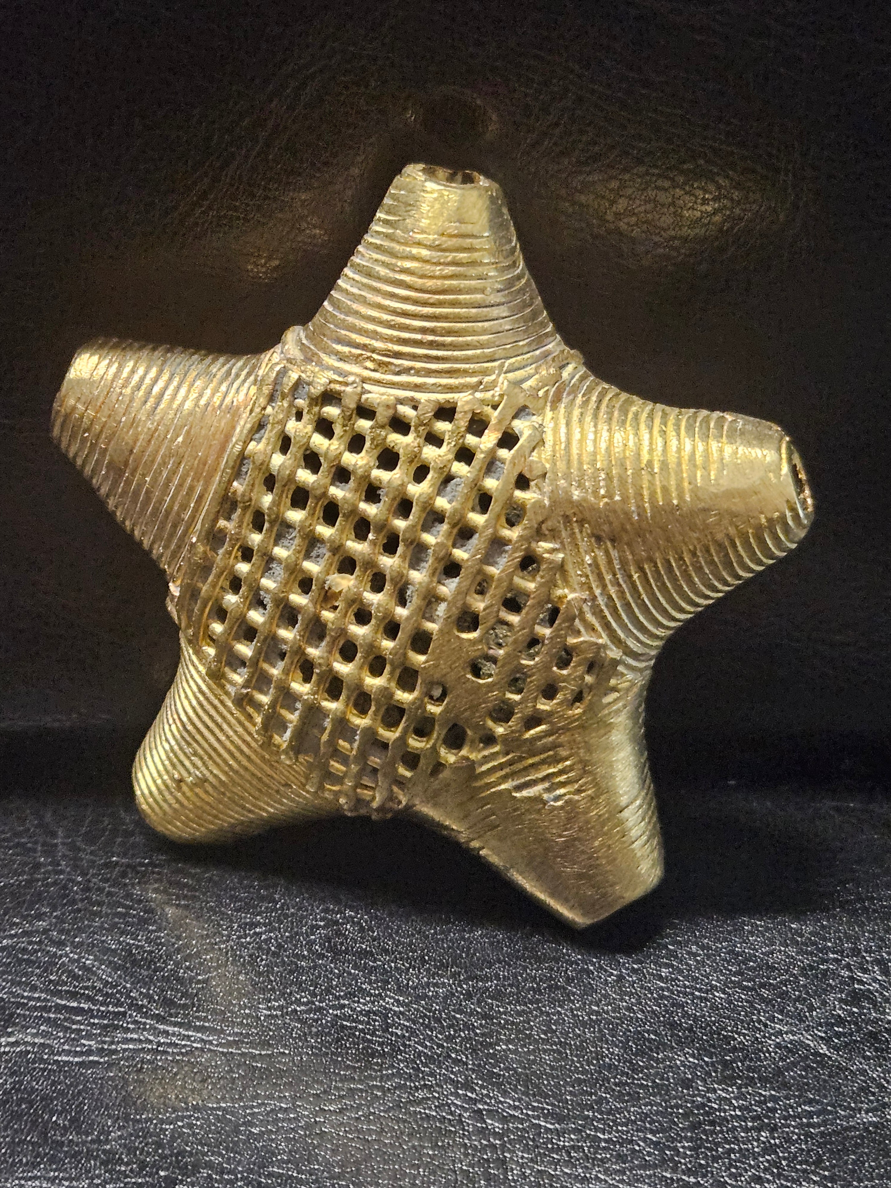 Oversized African Brass Star Bead – Ashanti Openwork Focal Bead
