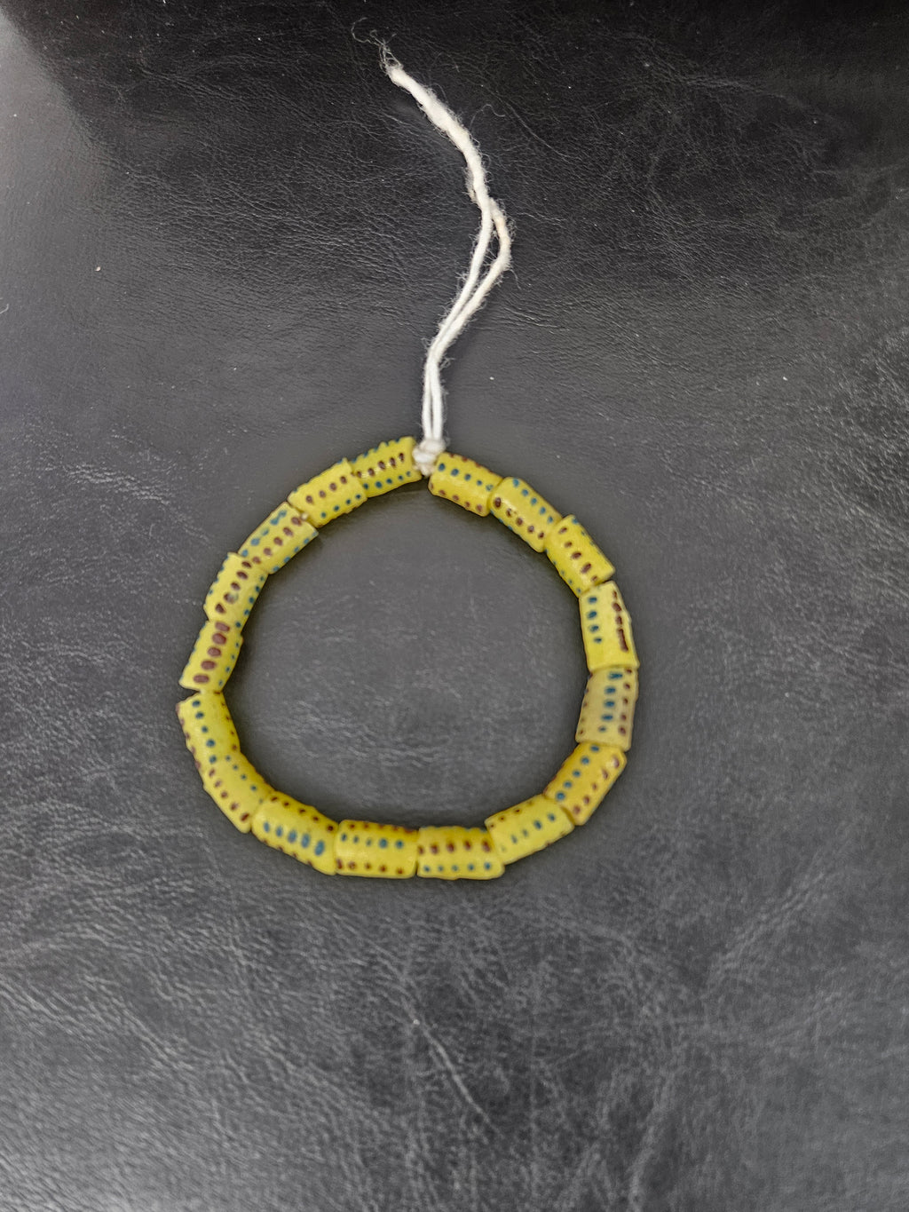 Golden Yellow Painted Krobo Glass Short Tube Beads | African Recycled Glass Beads Handmade in Ghana | Approx. 17 Beads