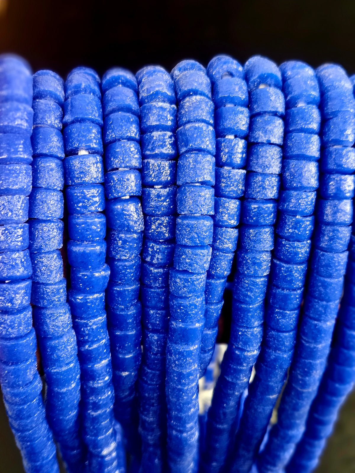 Electric Cobalt Small Cube Tube Krobo Powdered Glass Beads | Ghana Recycled Glass | 77–78 Beads