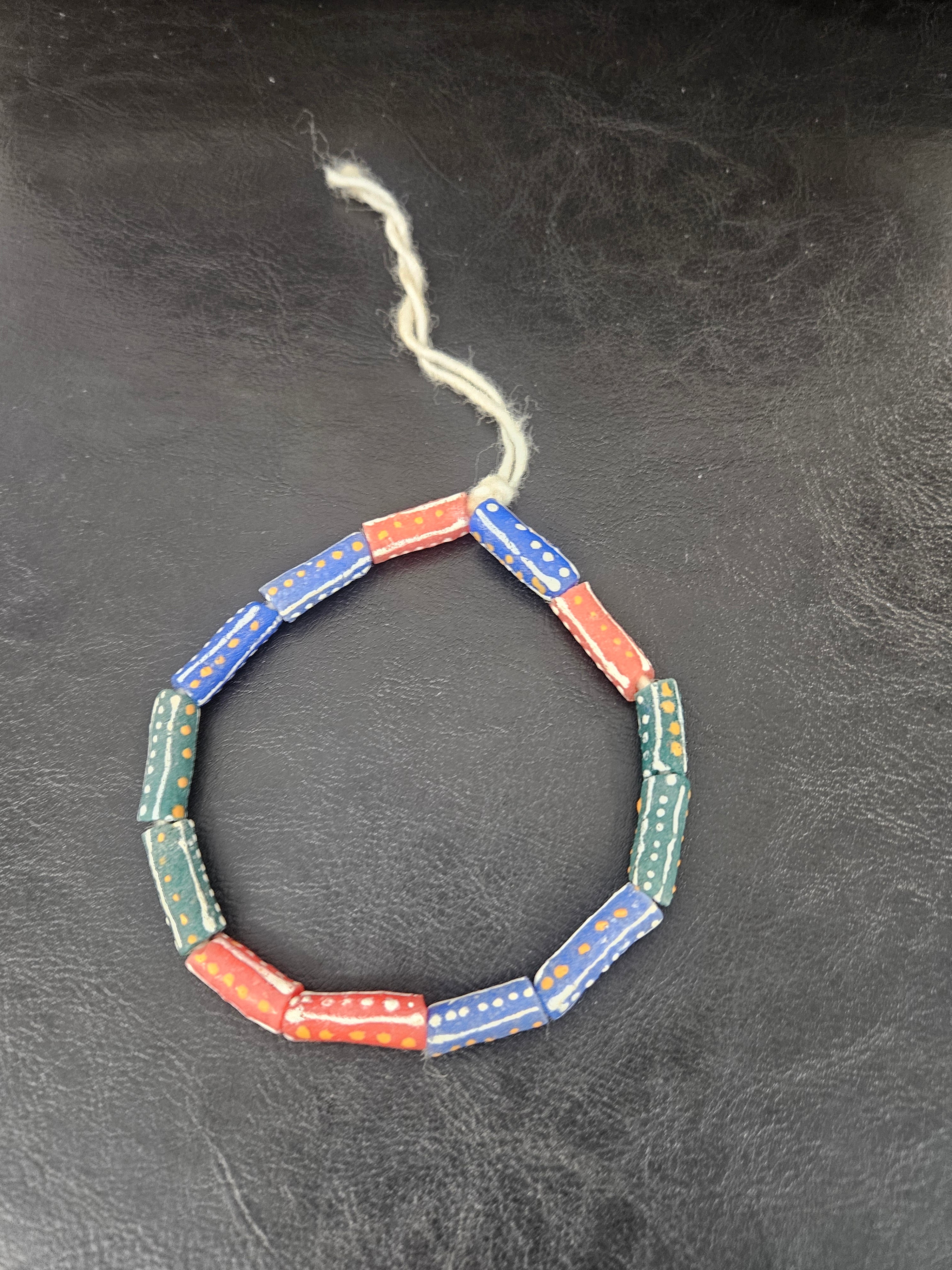 Multicolor Krobo Painted Glass Tube Beads | Handmade African Recycled Glass Beads from Ghana | Approx. 13 Beads
