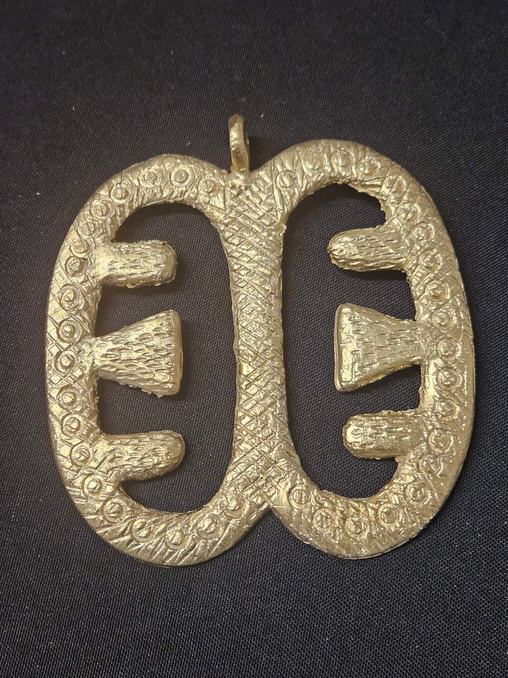 Large Handcrafted Ese Ne Tekrema African Brass Pendant | Authentic Ghana Adinkra Symbol