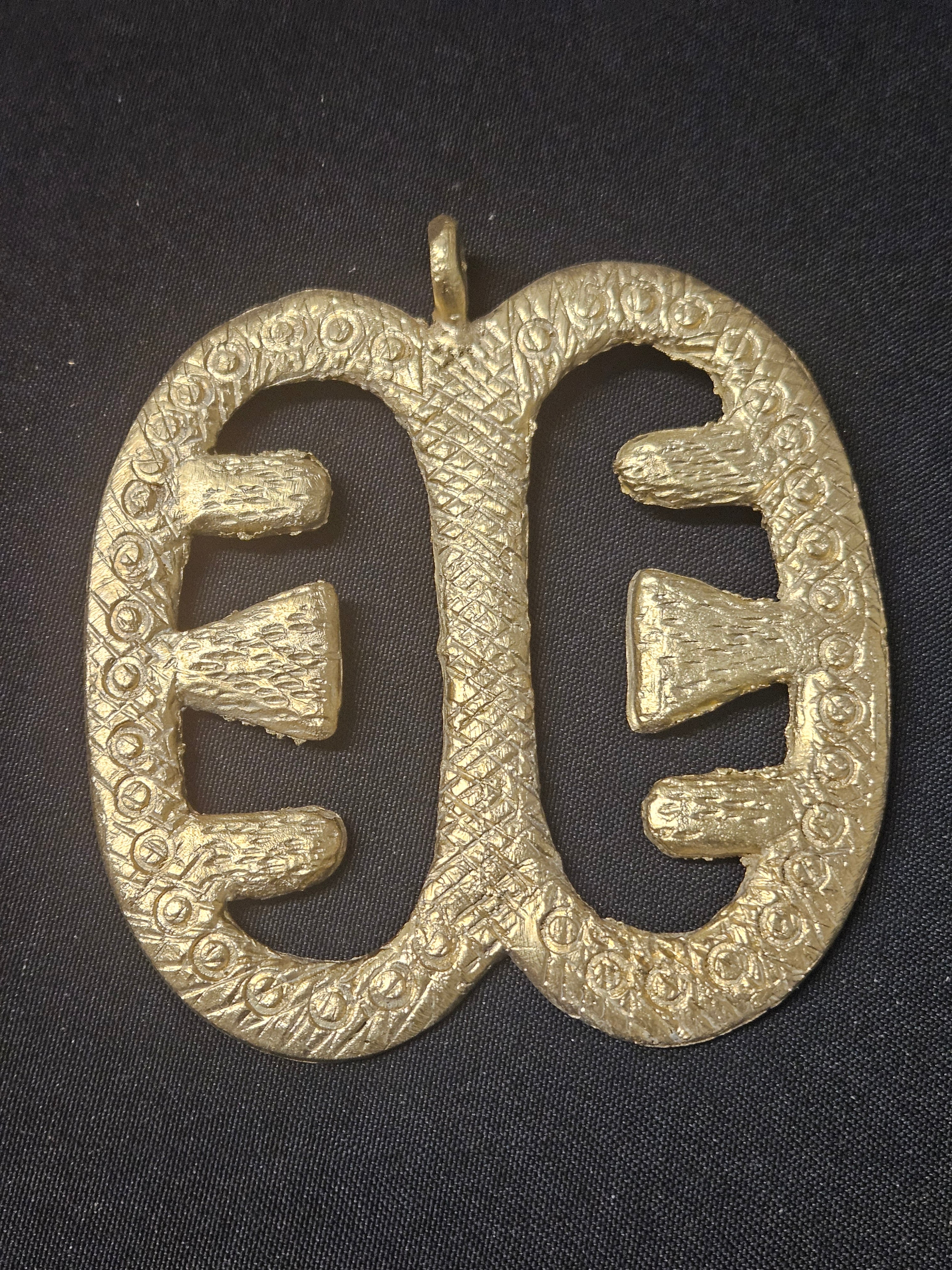 Large Handcrafted Ese Ne Tekrema African Brass Pendant | Authentic Ghana Adinkra Symbol