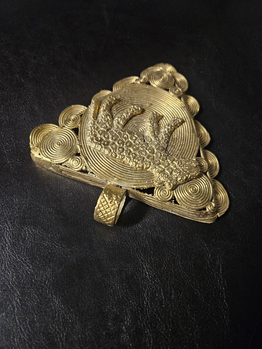 African Brass Tiger Pendant with Adinkrahene Symbol – Ghana