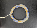 African Glass Beads – Painted Krobo Long Tubes, Gray Blue & Gold