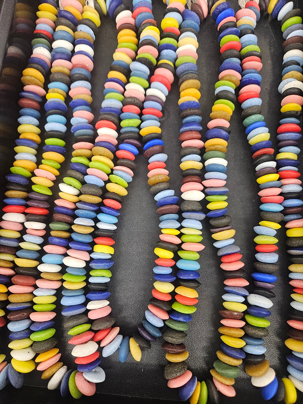 African Saucer Glass Beads Mix – Multicolor Recycled Glass Beads | Handcrafted Ghanaian Glass Bead Strand