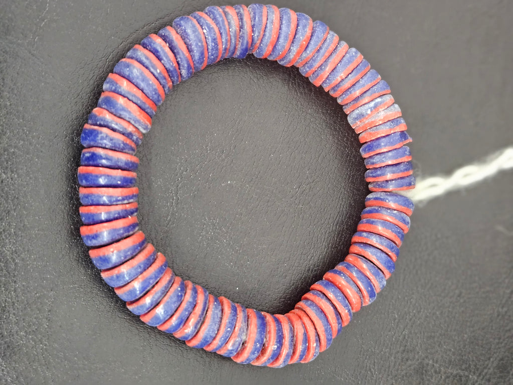 Cobalt Blue & Coral Red Krobo Glass Spacer Beads | Handmade Recycled Glass Beads from Ghana