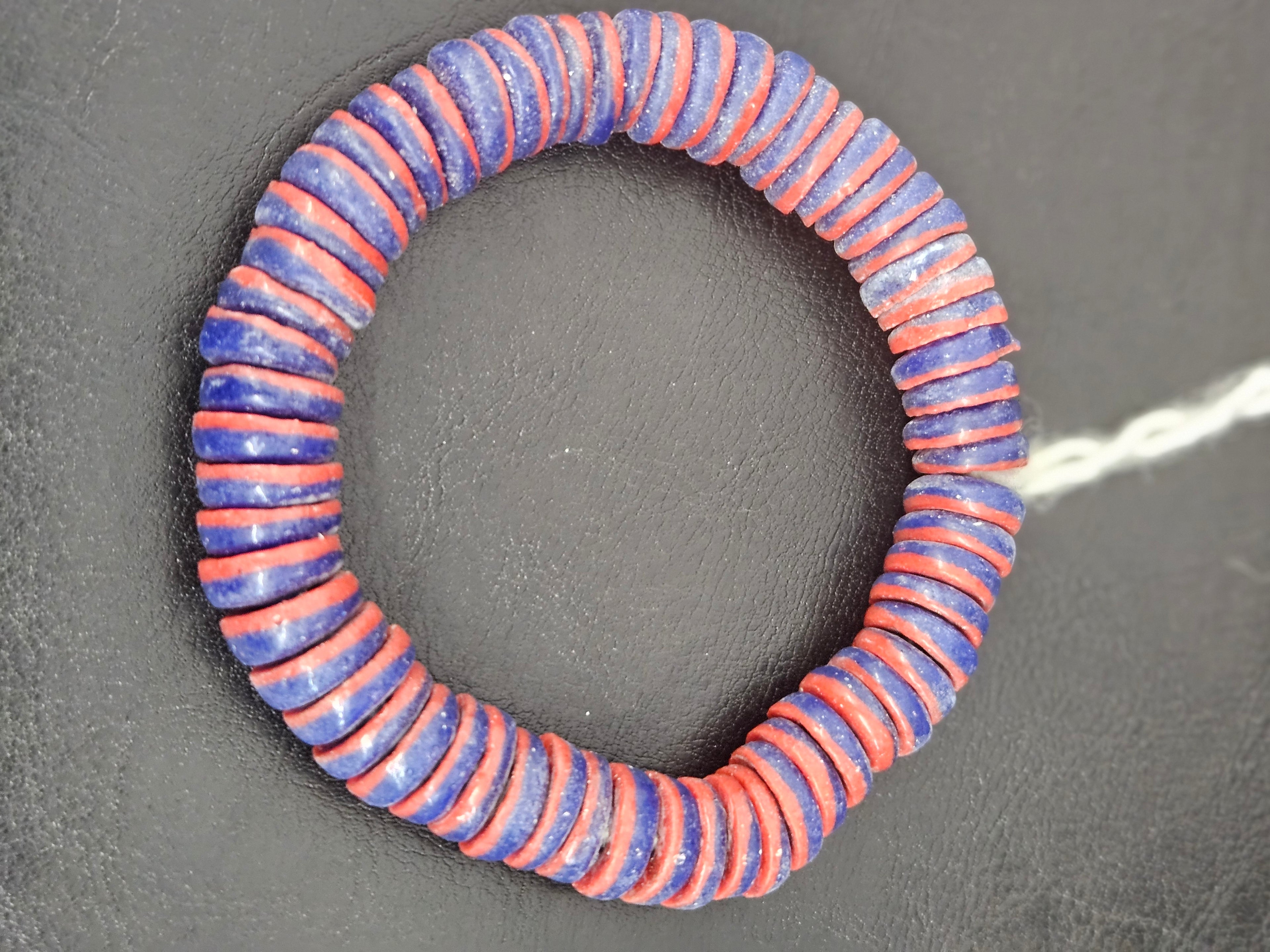 Cobalt Blue & Coral Red Krobo Glass Spacer Beads | Handmade Recycled Glass Beads from Ghana