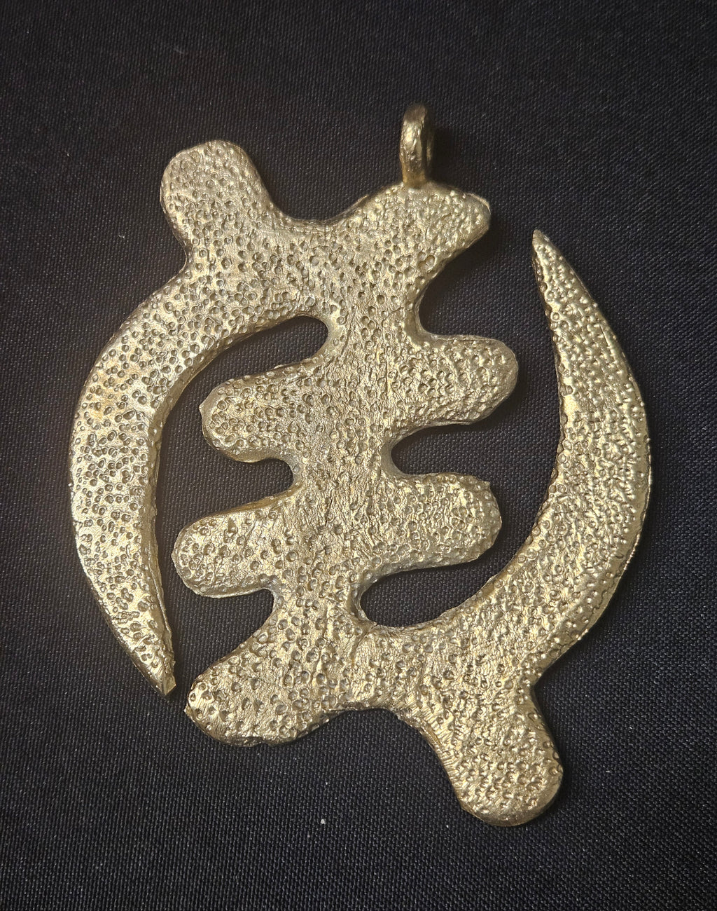 Oversized Gye Nyame Ashanti Brass Pendant – Handcrafted Adinkra Symbol from Ghana (4" x 4.5")
