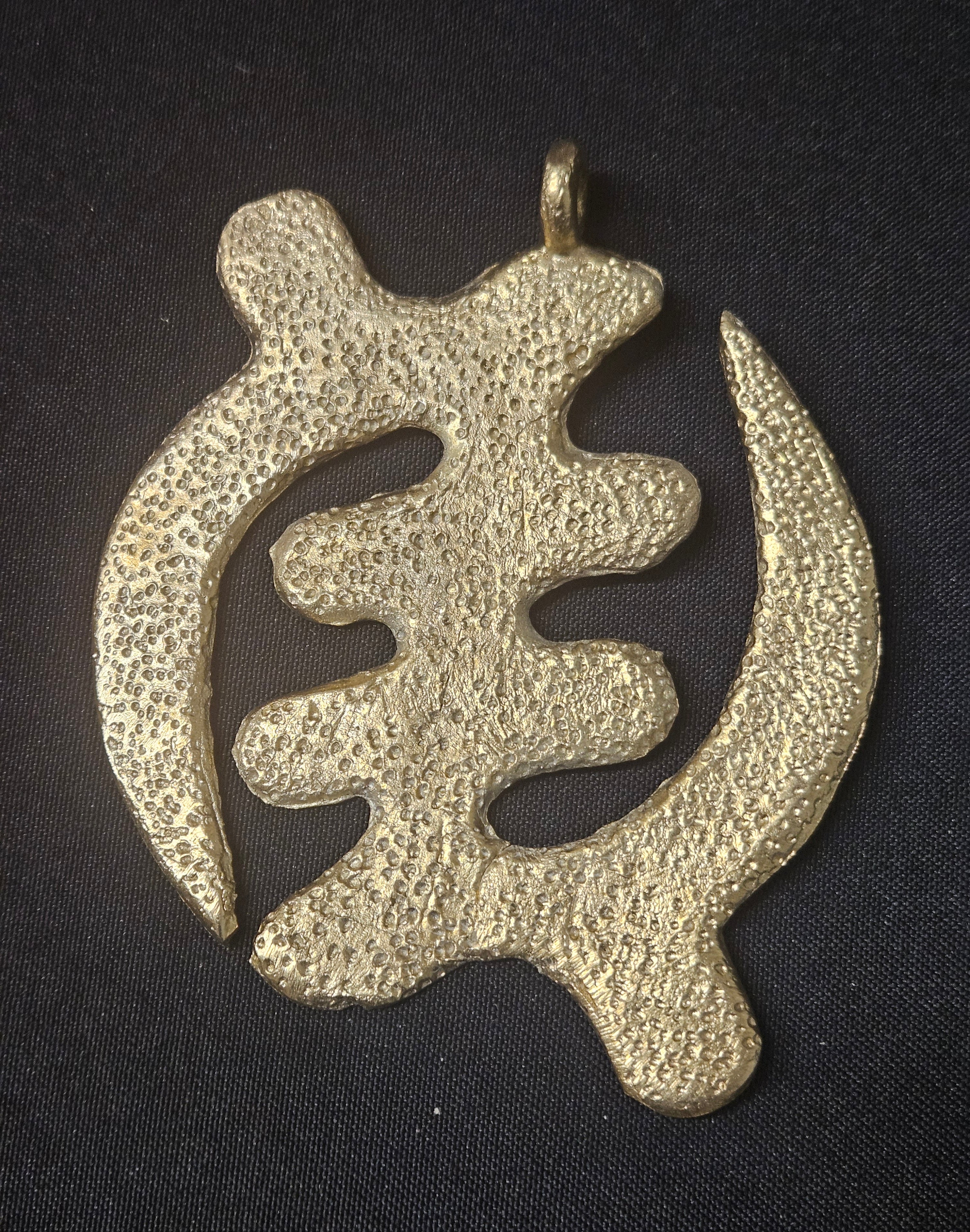 Oversized Gye Nyame Ashanti Brass Pendant – Handcrafted Adinkra Symbol from Ghana (4" x 4.5")