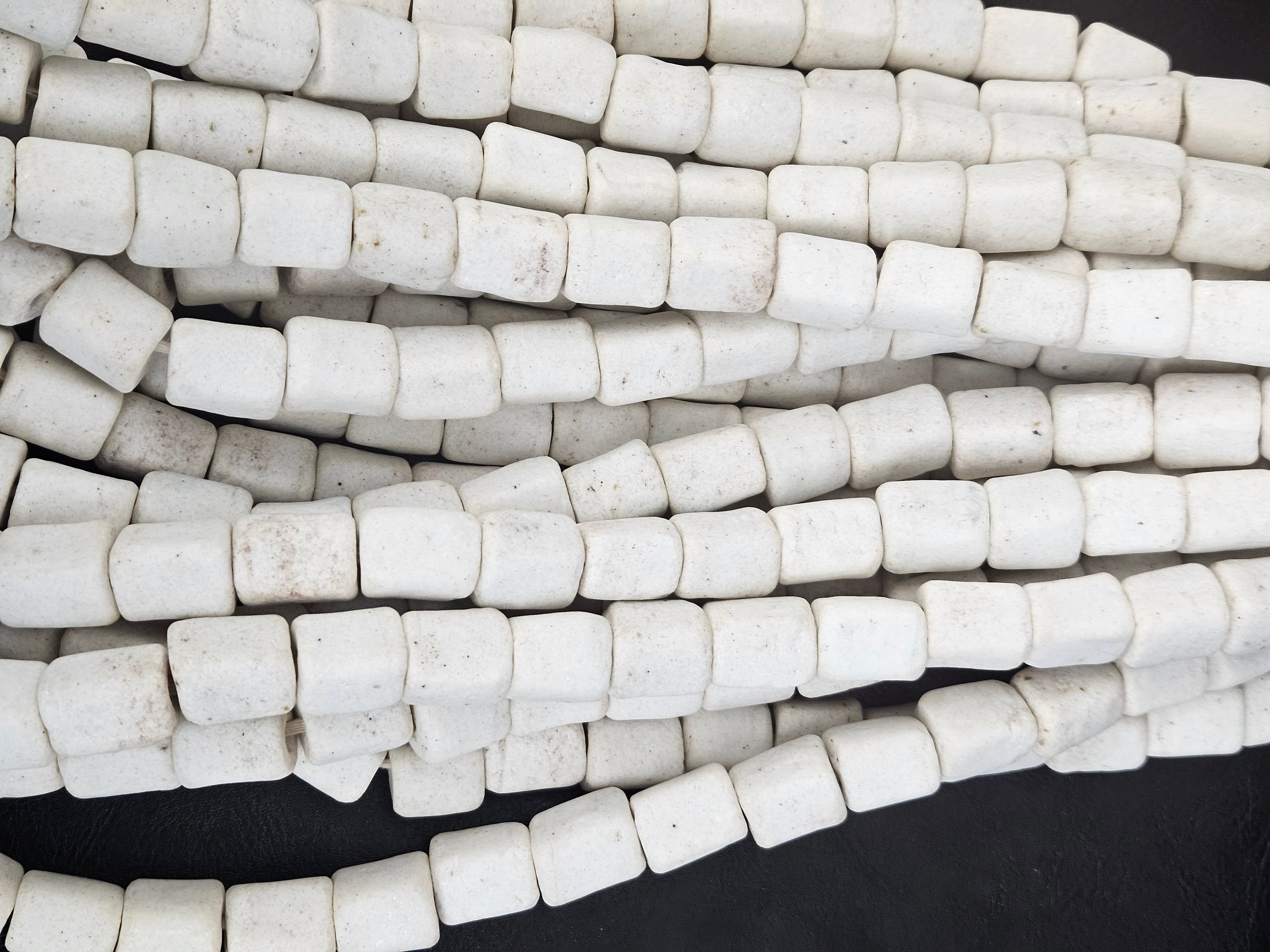 Classic Ivory Cube Tube Krobo Powdered Glass Beads | Handmade Recycled Glass Beads from Ghana | 30–32 Beads