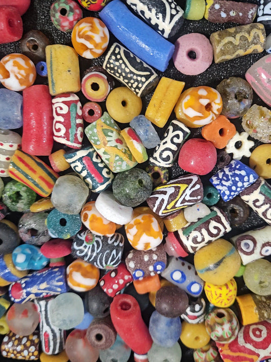 Earth Tone Krobo Recycled Glass Beads – 1 Cup (~160 pcs) | Boho Eco-Friendly Bead Mix