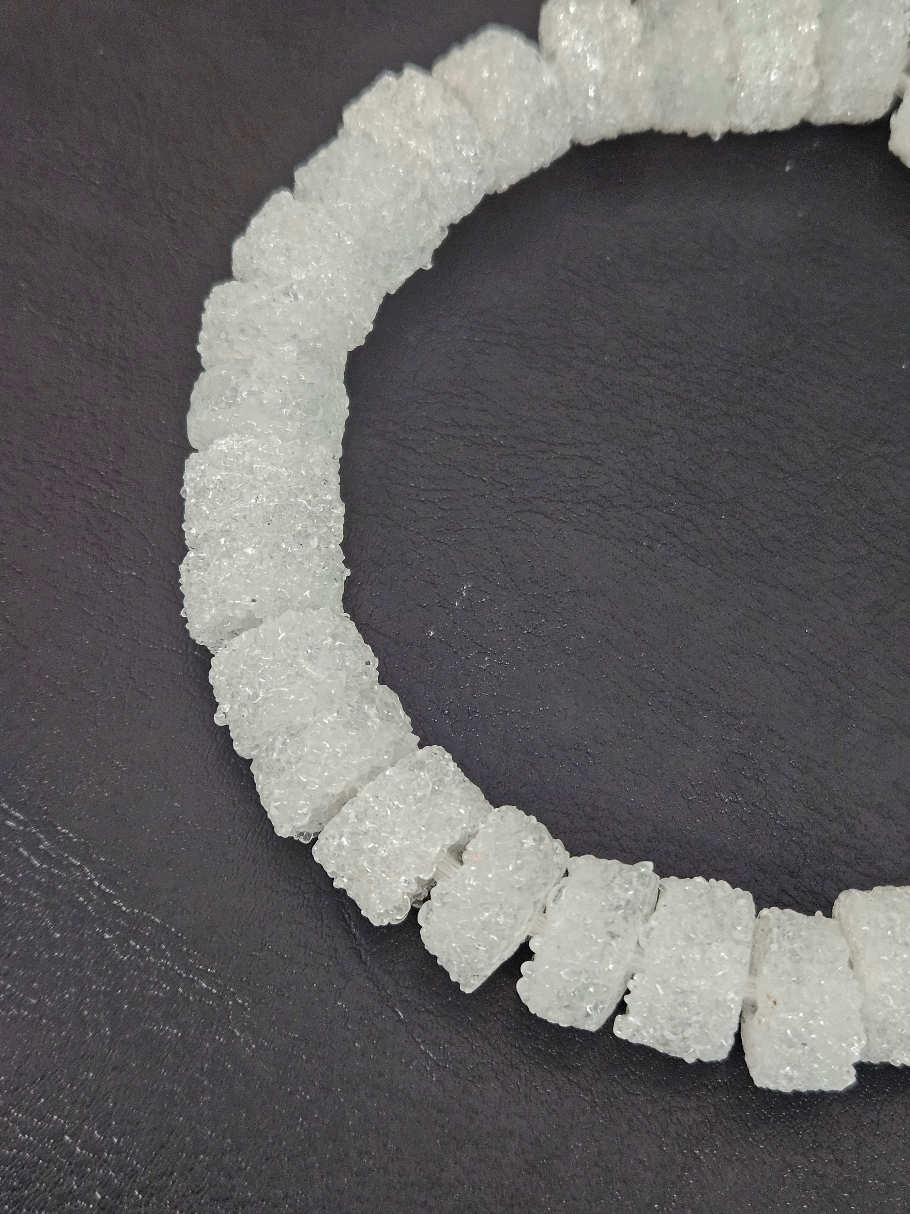 White Krobo Sugar Glass Short Tube Beads | Handcrafted Recycled Glass Beads from Ghana | Approx. 32 Beads Per Strand