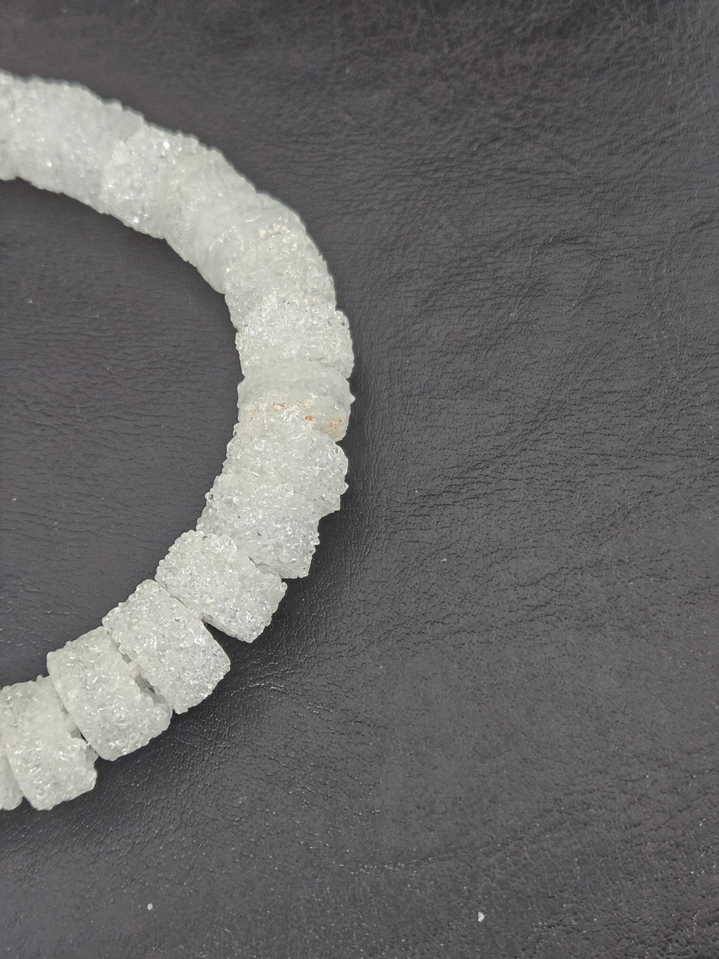 White Krobo Sugar Glass Short Tube Beads | Handcrafted Recycled Glass Beads from Ghana | Approx. 32 Beads Per Strand