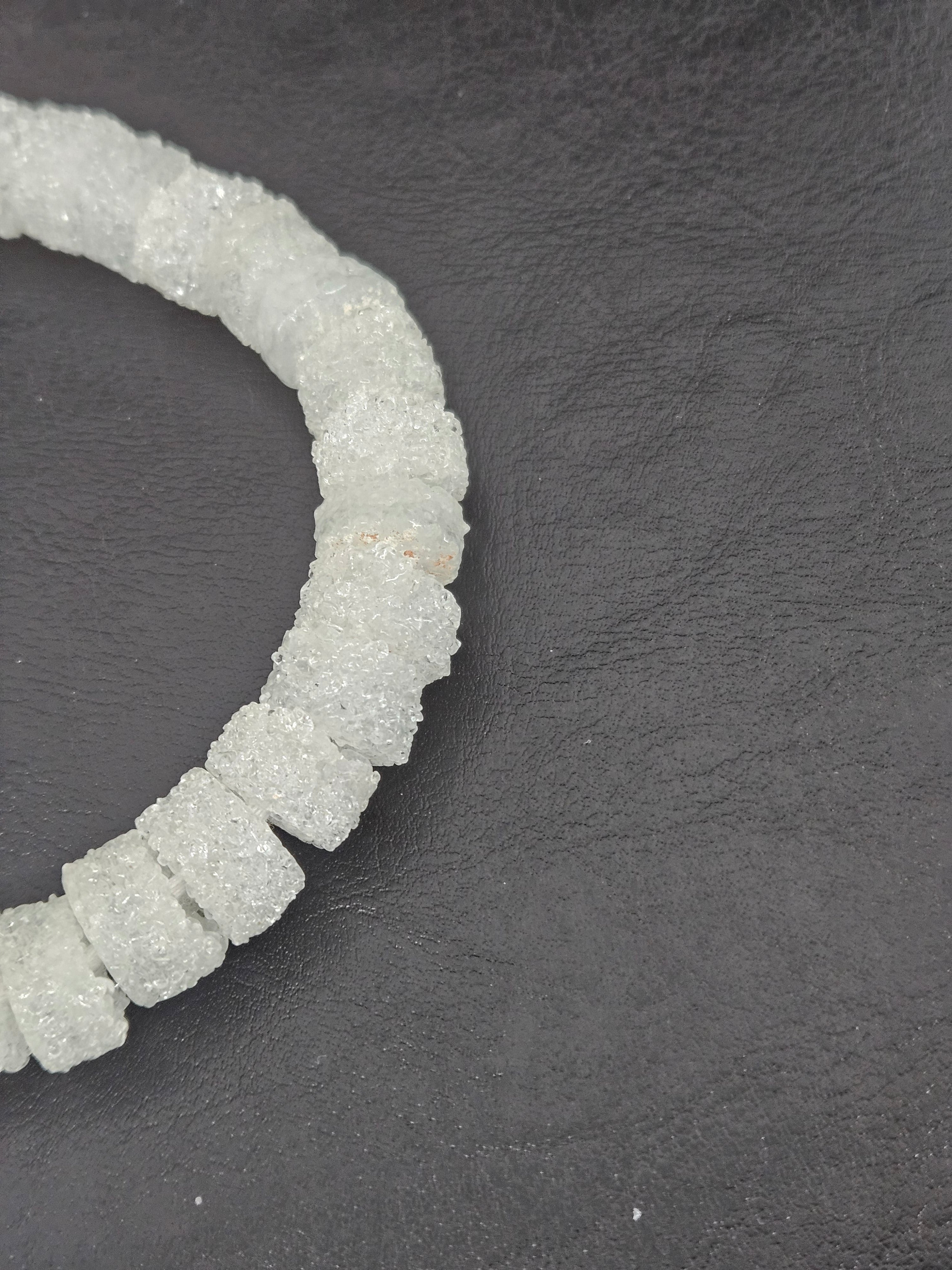 White Krobo Sugar Glass Short Tube Beads | Handcrafted Recycled Glass Beads from Ghana | Approx. 32 Beads Per Strand