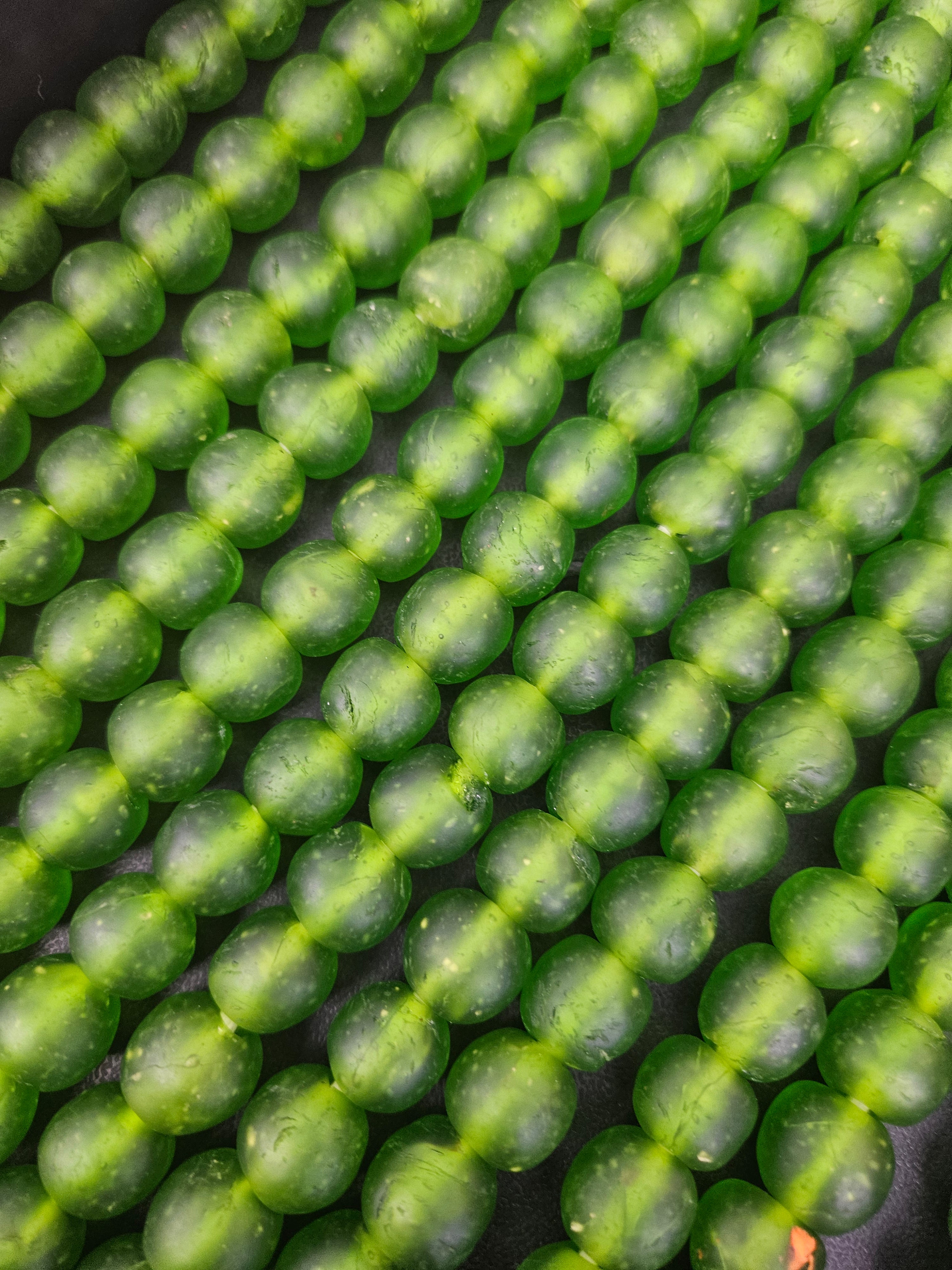Green Krobo Pocket Glass Beads – Handmade in Ghana, 13–14mm