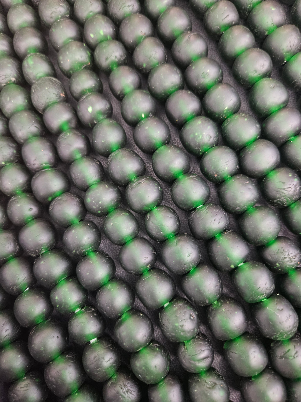 Emerald Frost Krobo Pocket Glass Beads | Handcrafted Ghana Recycled Glass Beads | Translucent Green Artisan Beads