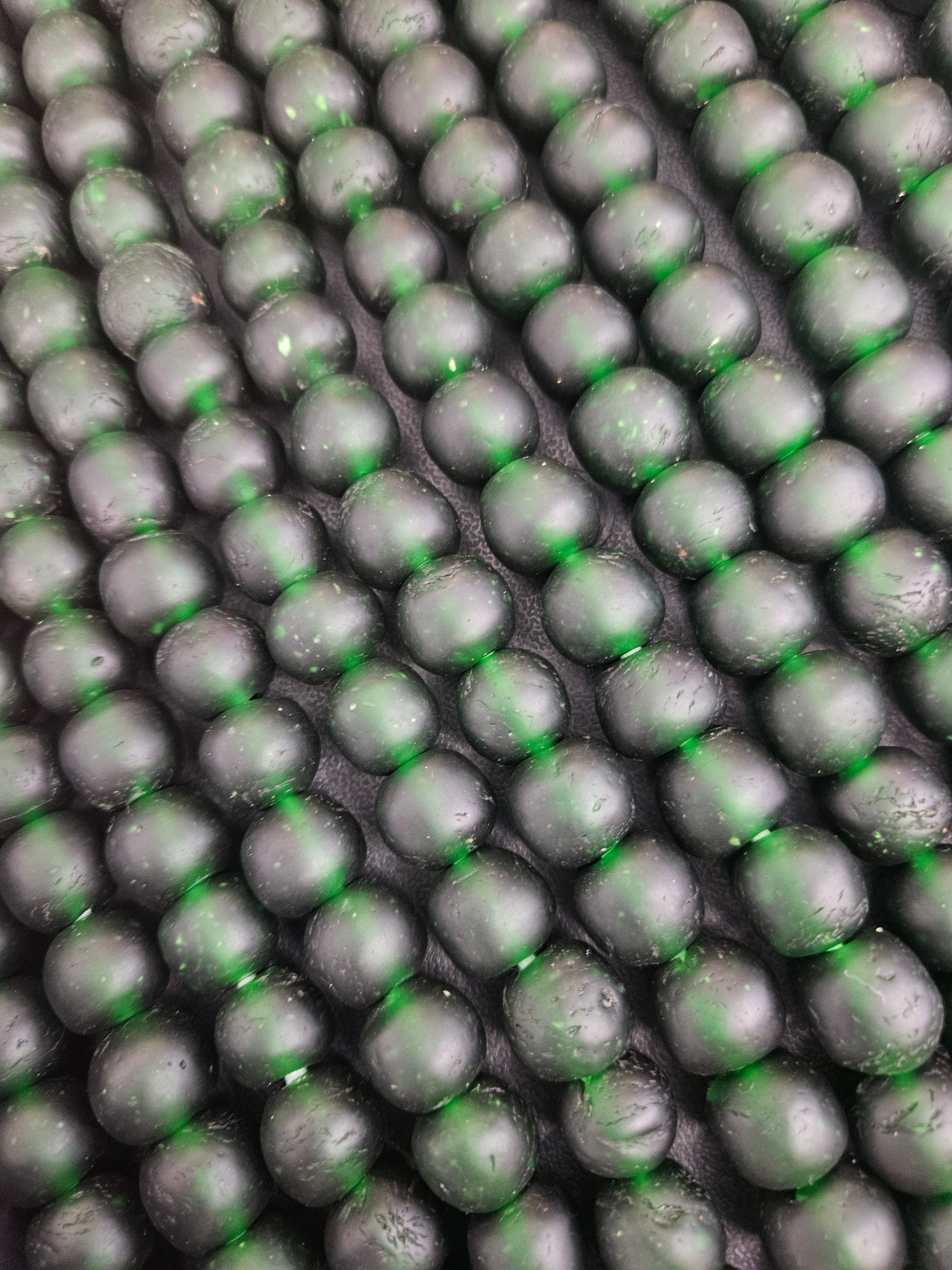 Emerald Frost Krobo Pocket Glass Beads | Handcrafted Ghana Recycled Glass Beads | Translucent Green Artisan Beads