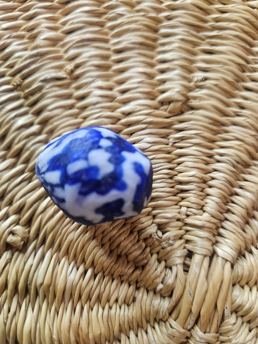 24mm Blue Painted Krobo Focal Bead | Handmade Recycled Glass Ghana
