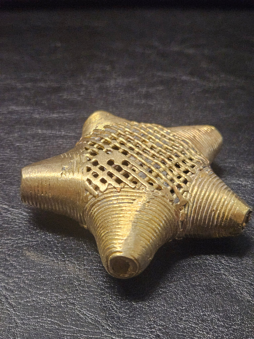 Oversized African Brass Star Bead – Ashanti Openwork Focal Bead