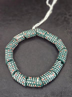 Painted Krobo Glass Beads | Green Red & White Polka Dot Long Tube Beads | Handcrafted Ghana Recycled Glass Beads