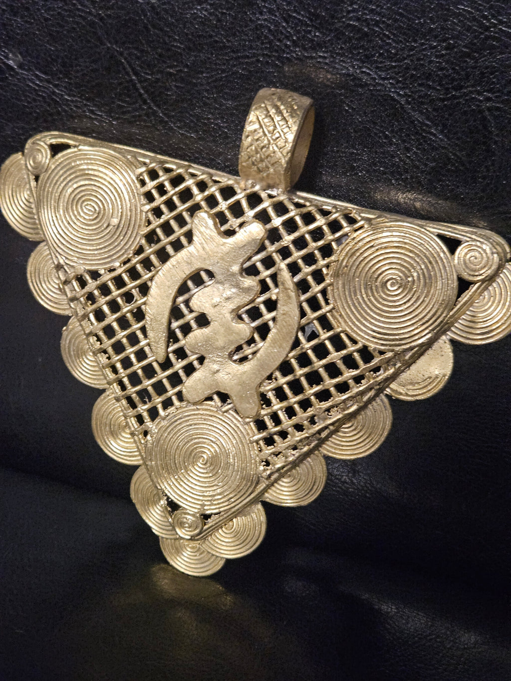 Oversized Gye Nyame Brass Statement Pendant – Ghanaian Adinkra Design
